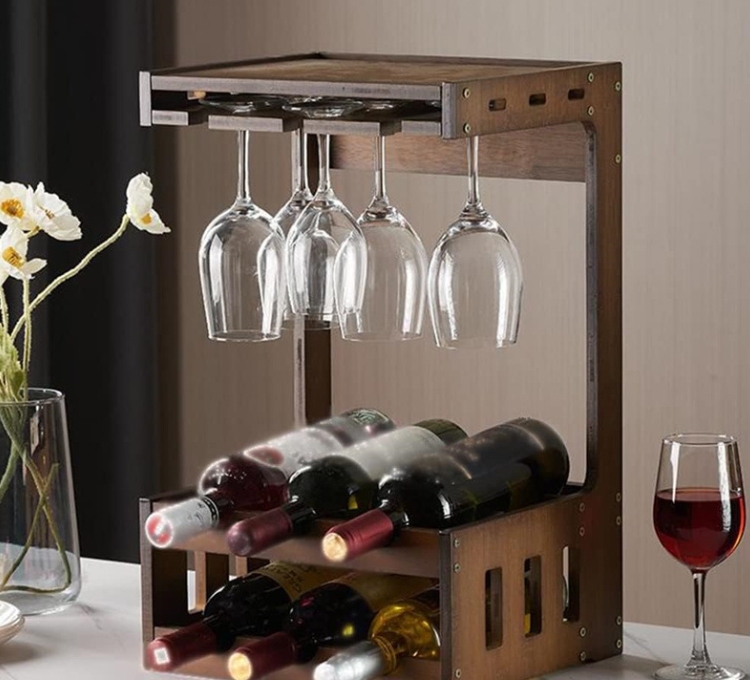 Wooden Countertop Wine Display and Drainer Stand