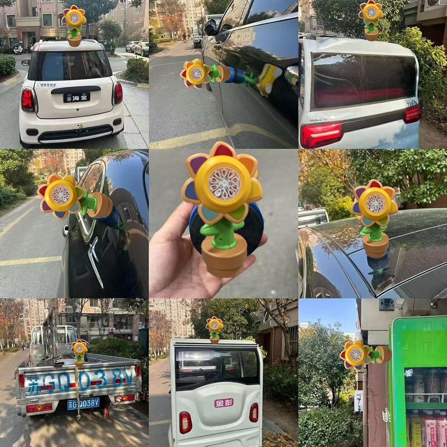 Sunflower Bubble Machine for Car, Car Bubble Machine, Remote Control Bubble Bloom Flower, Remote Control Will Shake Head and Spit Out Bubbles with Colorful Lighting