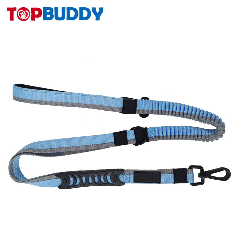 Double - handle elastic buffer traction rope, blue - gray two - tone double - handle, dog car - going traction rope set