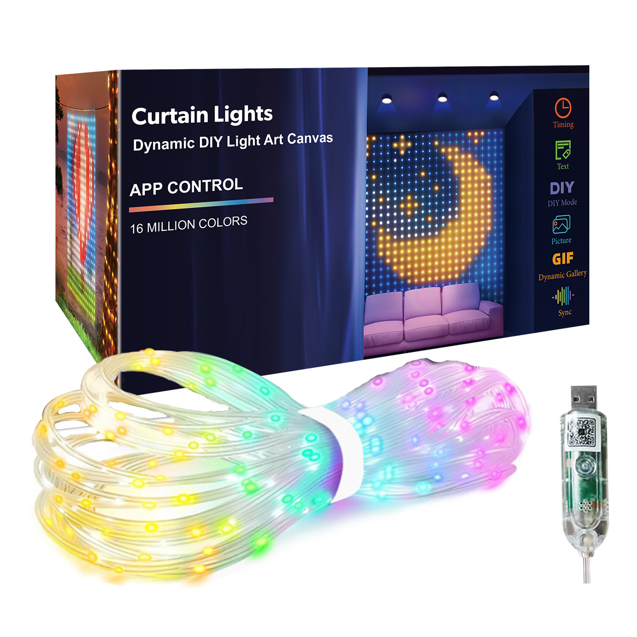 Cross - border popular APP - controlled smart LED curtain lights, colorful leather - wire lights, Christmas DIY atmosphere lights, festival decoration lights