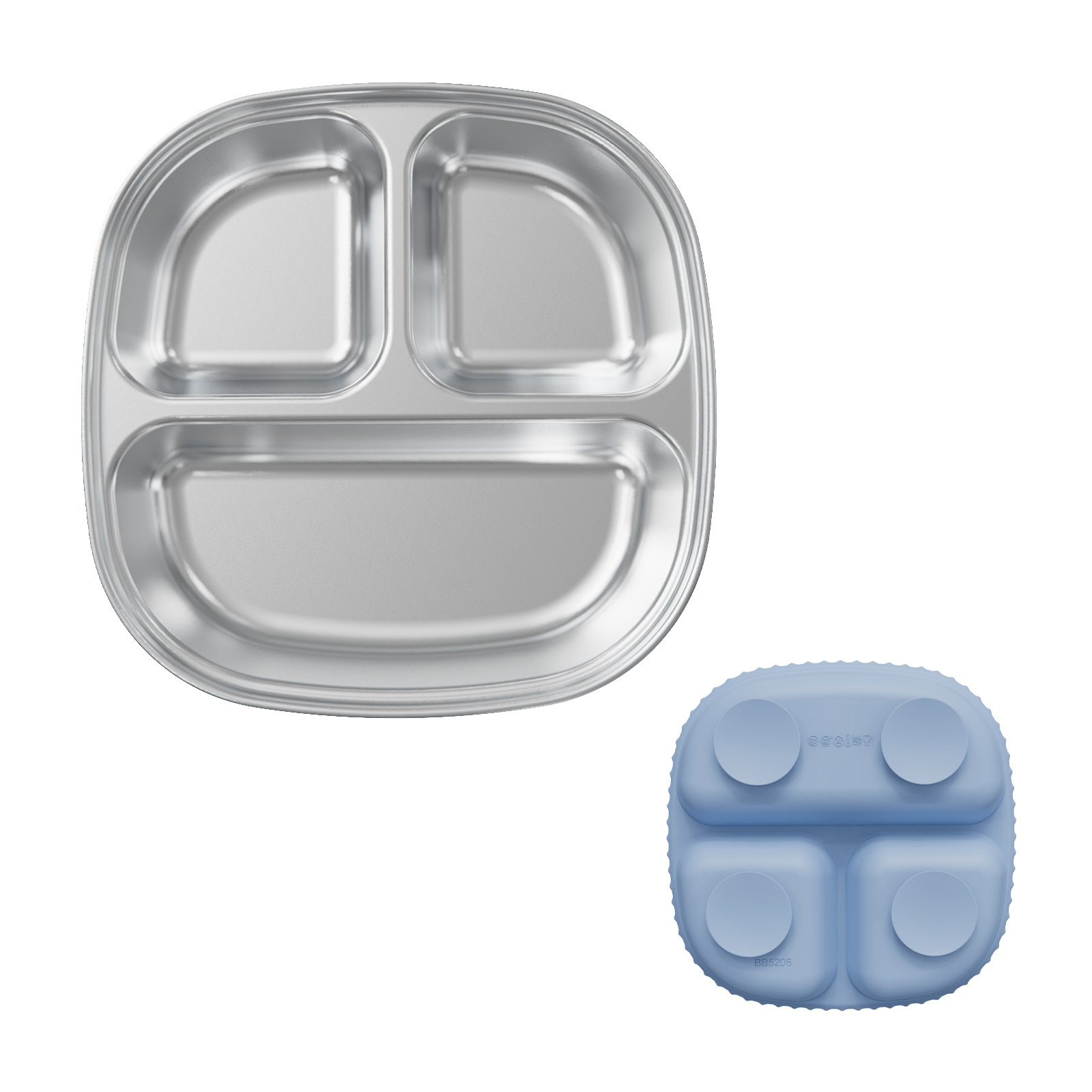 Baby complementary food tableware, square stainless steel anti - drop, detachable, household suction - cup silicone 304 children's divided plate