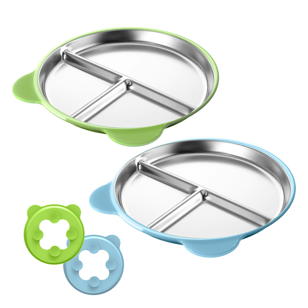 Hot-selling spot goods, detachable mother and baby tableware, suction cup - attached complementary food bowl, 304 stainless - steel partitioned silicone children's dinner plate