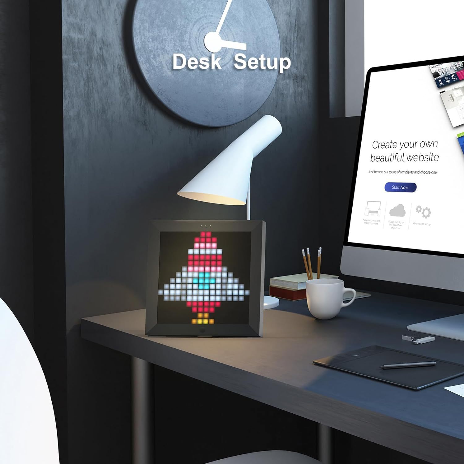DIY Bluetooth Dot - Controlled Pixel Screen for Desktop, a Gift for Desk Setup, with Alarm Clock and Time Display, Wall - Mounted LED Pixel Lights, Creative