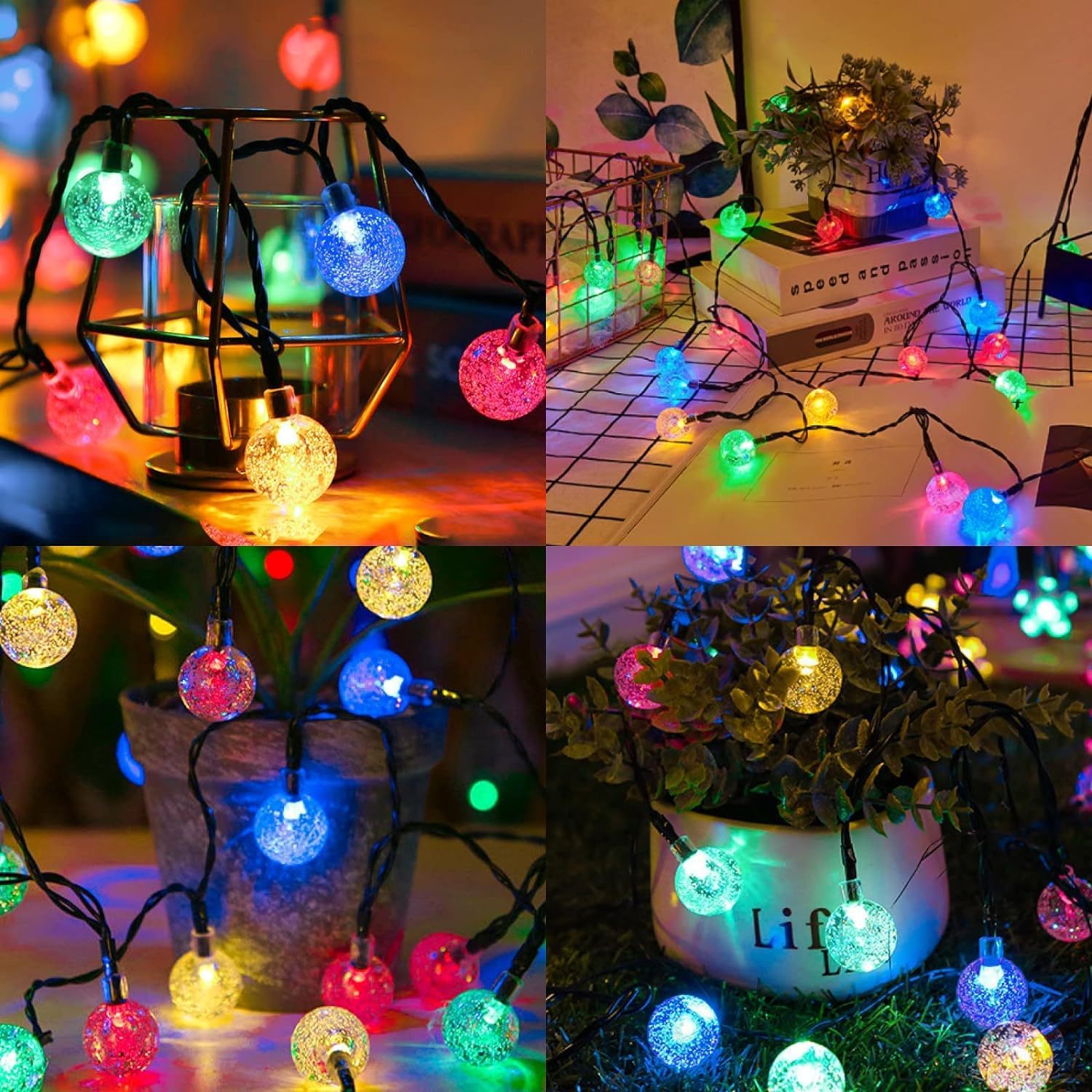 Solar bubble ball string lights, Christmas LED lights, decorative lights, crystal ball lights, outdoor waterproof camping courtyard colored lights