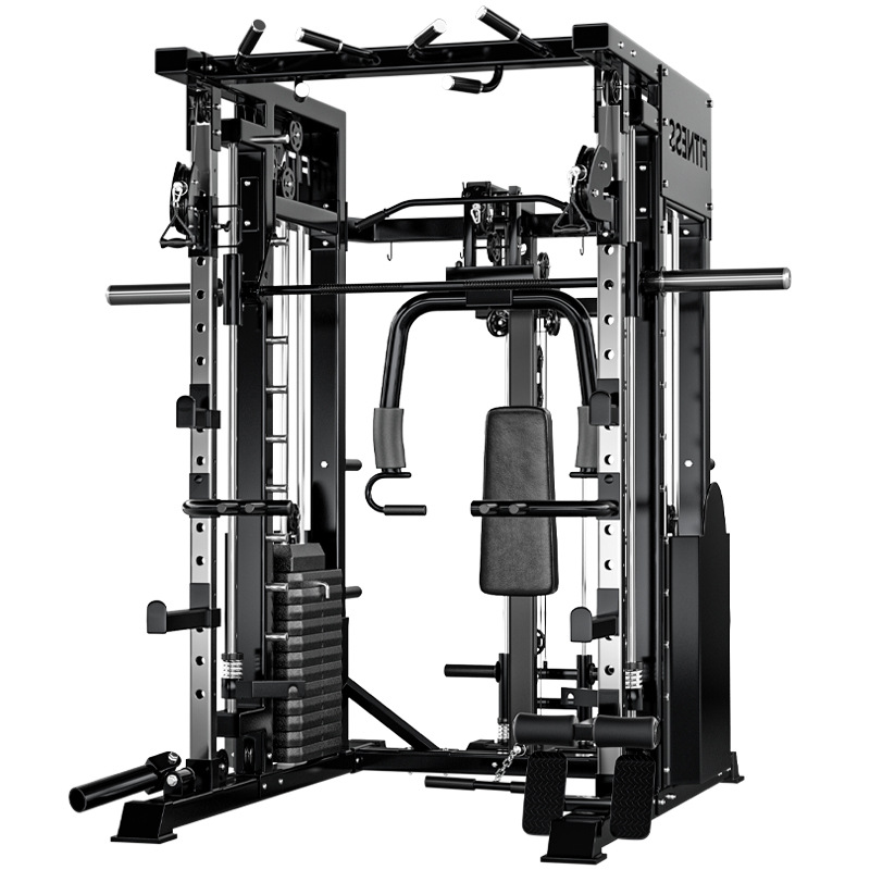 Smith machine comprehensive training equipment, home fitness multi-functional combination set, including squat, bench press, power rack, and fly exercise
