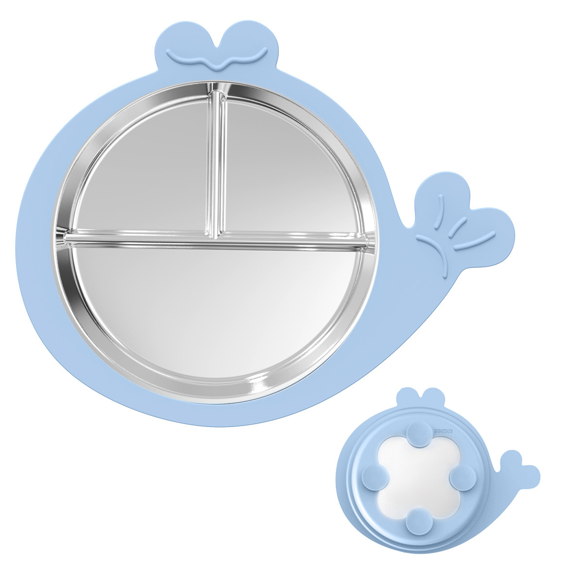 New detachable baby and mother tableware with suction cups, anti-drop complementary food bowls, 304 stainless steel divided silicone children's plates