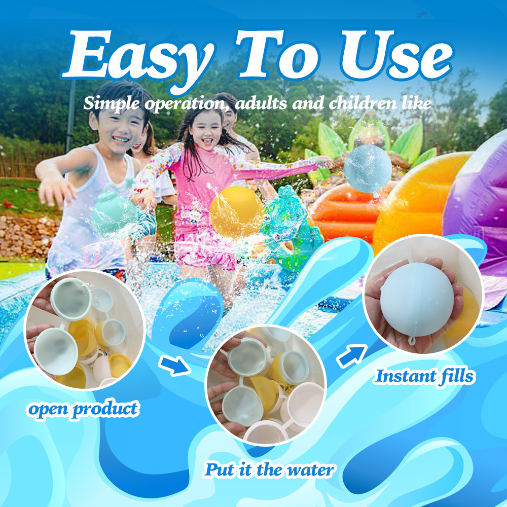 Snap - on Silicone Water Ball, refillable and reusable, magnetic water - bursting ball, children's water - playing toy for outdoors