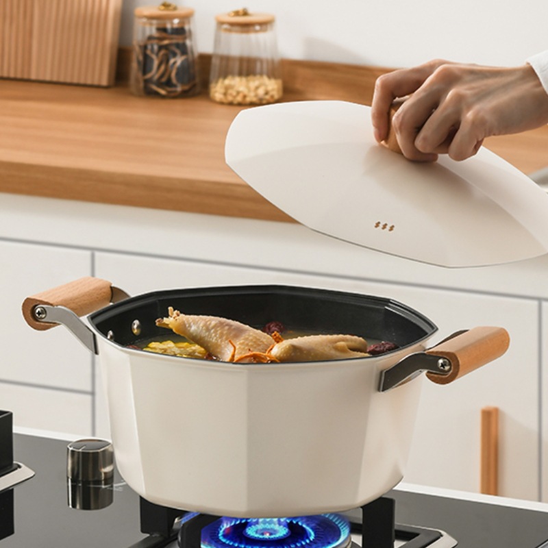 Stainless steel octagonal soup pot, thickened for household use, with double handles, non-stick, suitable for both induction cookers and gas stoves