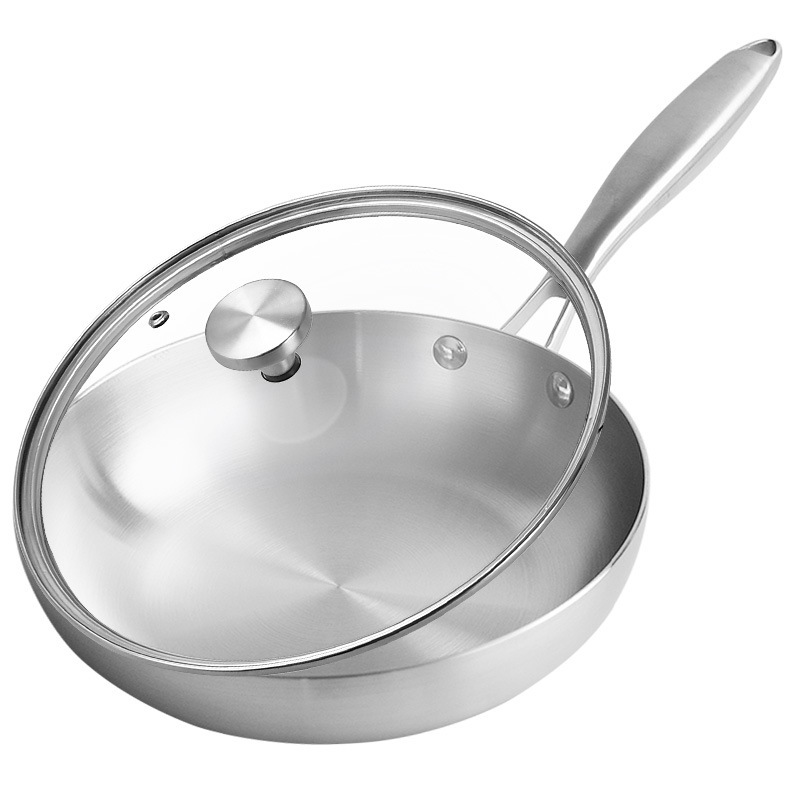304 Stainless Steel Three-layer Steel Wok, a Special Pan for Induction Cookers and Gas Stoves, a Coating-free Steak Frying Pan for Home Use