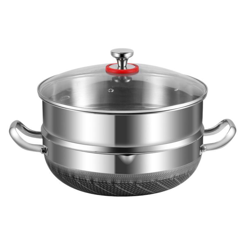 316 three-layer steel stainless steel stir-fry pan with honeycomb non-stick surface, multifunctional home cooking pot suitable for induction cookers and gas stoves, also can be used as a steaming and 