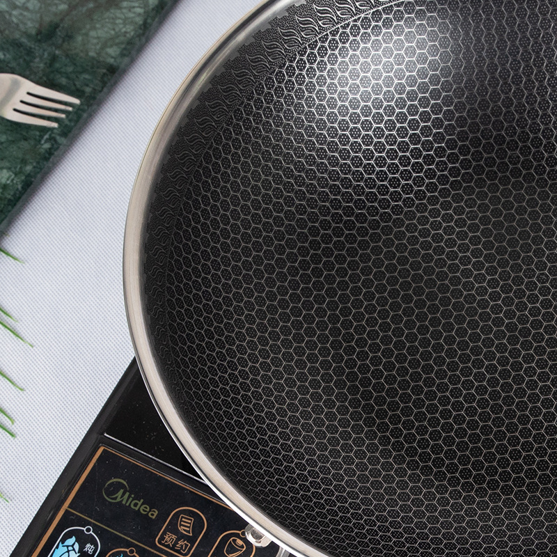 304 Stainless Steel Double-sided Honeycomb Wok,加厚 Non-stick Multifunctional Chinese-style Double-sided Honeycomb Wok for Home Use
