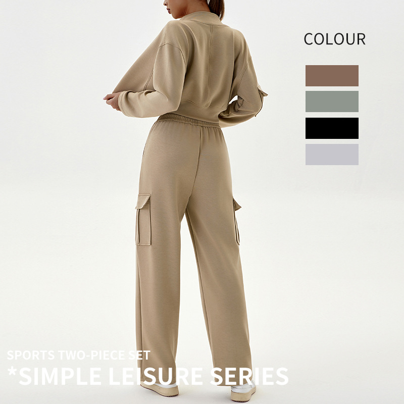 European and American new style women's workwear casual sporty sweatpants, loose high - waisted, thick ribbed elastic straight - leg casual pants