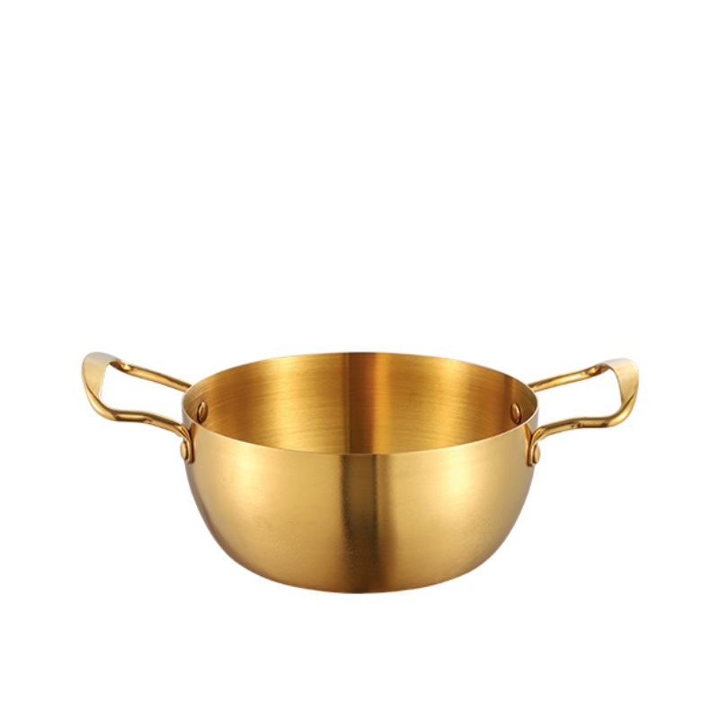 Korean-style stainless steel thickened straight-edge instant noodle pot for home use, suitable for seafood soup and lobster, and compatible with induction cookers. Golden ramen pot