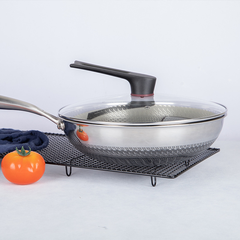 304 Stainless Steel Double-sided Honeycomb Wok,加厚 Non-stick Multifunctional Chinese-style Double-sided Honeycomb Wok for Home Use