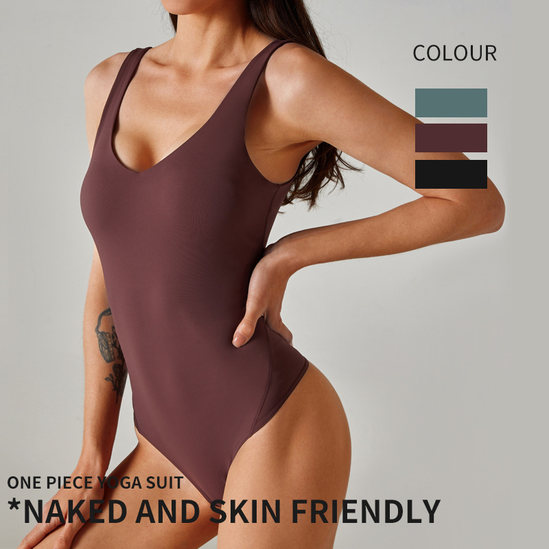 European and American cross - border new yoga one - piece suits for women, suitable for outdoor wear. They offer a nude - feeling, skin - friendly touch, feature a U - shaped back, and are suitable fo