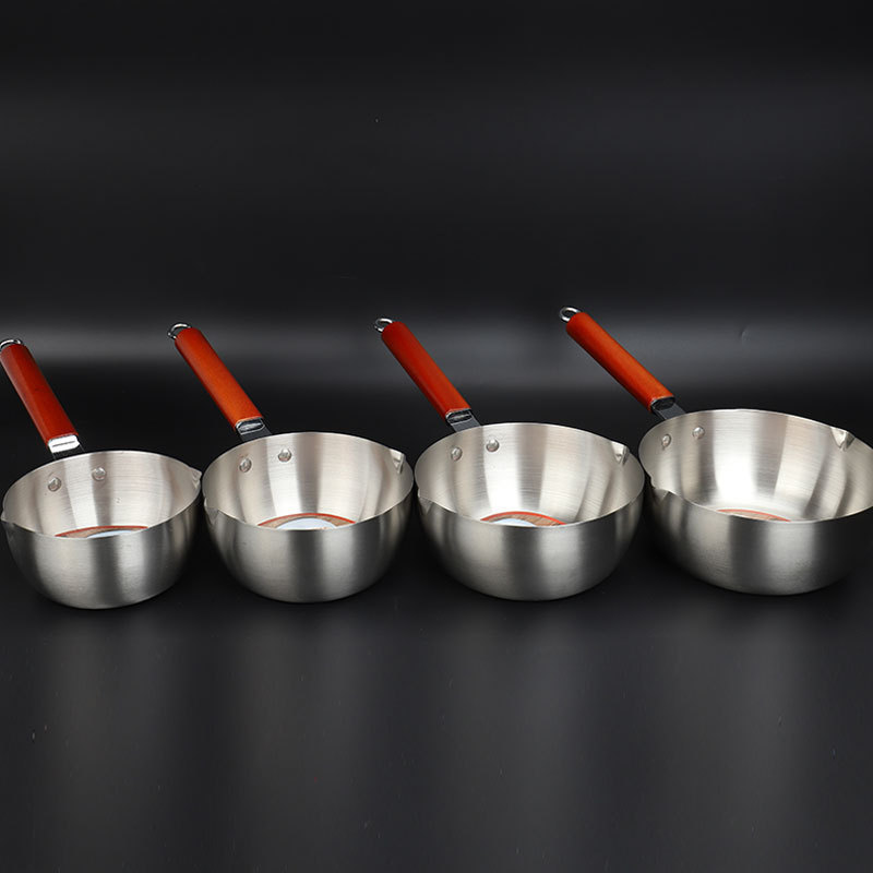 304 Stainless Steel Straight Edge Instant Noodle and Milk Pot,Japanese - style Wooden Handle, Single - bottomed, No Hammer Pattern, Yukihira Pot