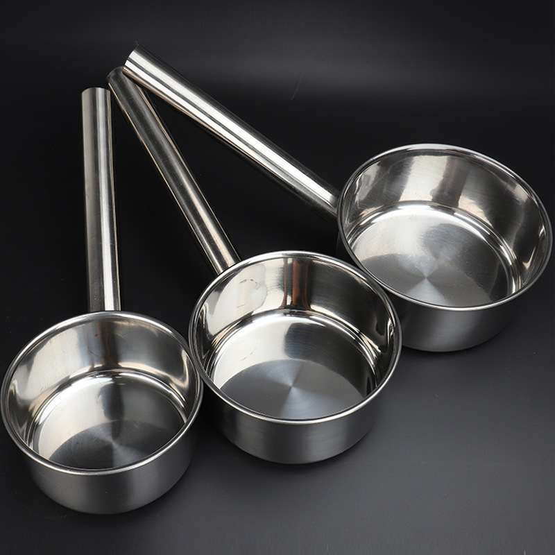 Stainless steel thickened water ladle pot, kitchen milk pot for home and hotel use, long single - handle ladle for cooking noodles, porridge, and ladling water