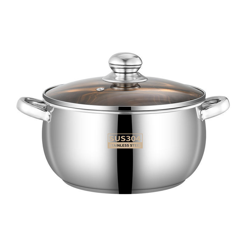 24cm Stainless Steel Soup Pot for Home Use, Chinese-style Double-ear Yuanbao Single-bottom Thickened Coating-free Big-belly Apple Soup Pot