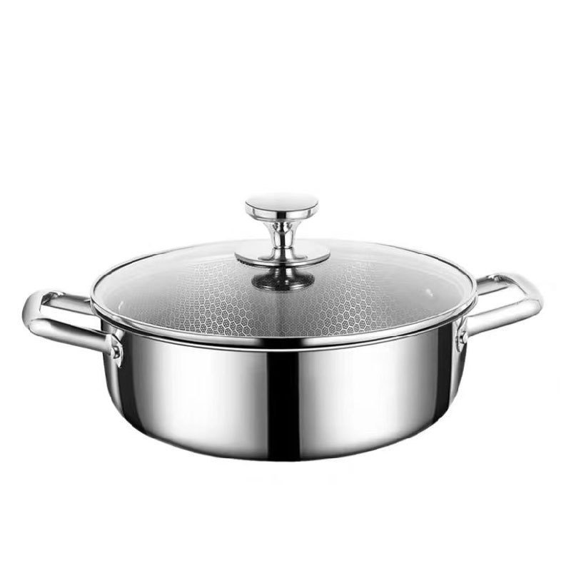 Stainless steel honeycomb non-stick soup pot, suitable for gas stoves and induction cookers. It is a Japanese-style multi-functional double-handled hot pot without coating.