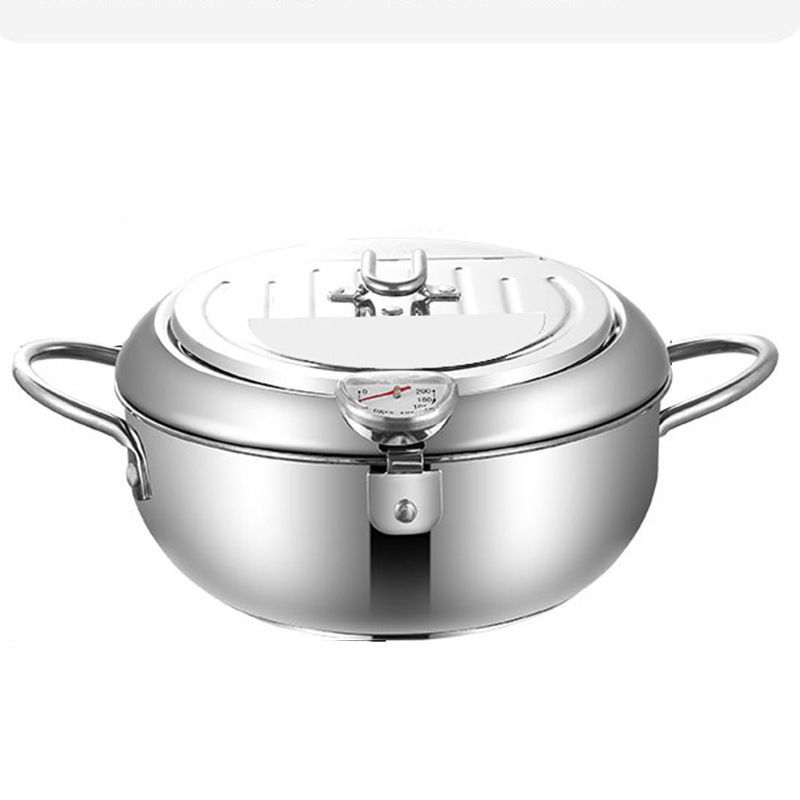 304 Japanese-style stainless steel deep fryer, non-coated, with household temperature controller, double bottom, tempura, with filter screen, small deep fryer