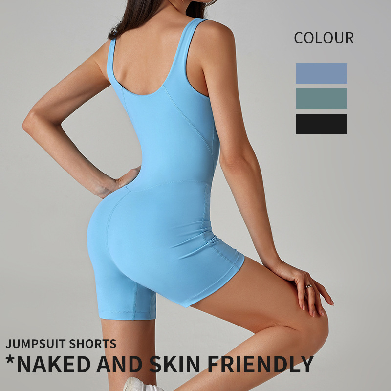 INS Cross - border New Product Slimming Naked - feeling Yoga Wear Sleeveless Sport and Fitness Detachable Bra Pad Yoga Jumpsuit