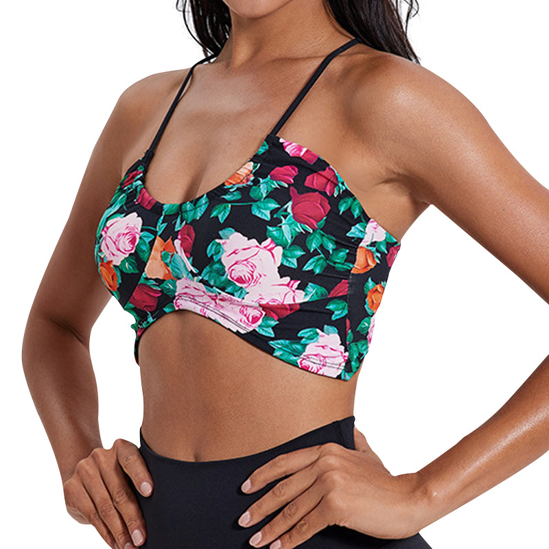Fixed bra pad leopard print U-neck sports bra for women with thin shoulder straps, suitable for yoga, fitness, enhancing cleavage, beautifying the back, and having a slimming effect.