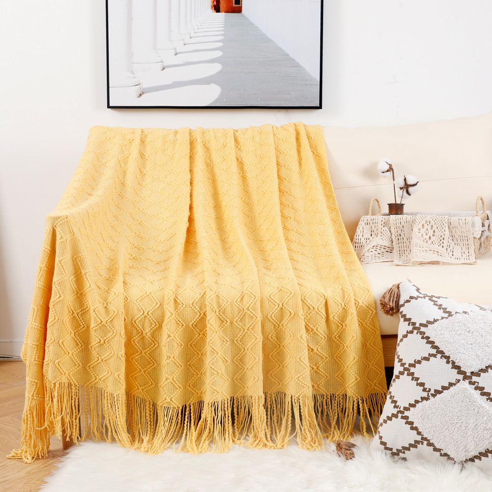 Knitted Throw Blanket with Tassels – Sofa Cover, Office Nap, and All-Season Use