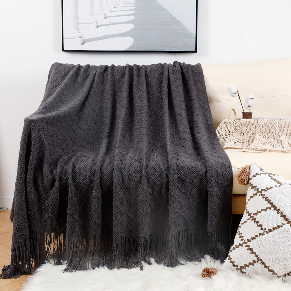 Knitted Throw Blanket with Tassels – Sofa Cover, Office Nap, and All-Season Use