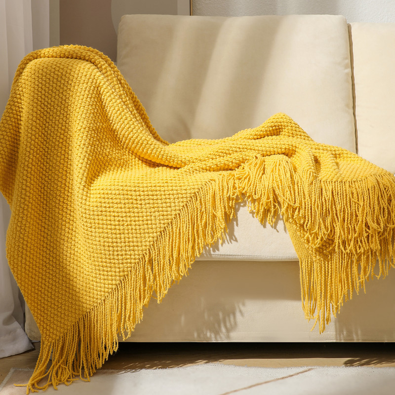 Pineapple Pattern Knitted Throw Blanket – Soft Acrylic Sofa & Nap Blanket for Home or Hotel