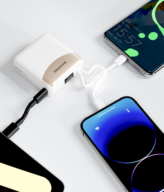 10,000mAh Compact Portable Power Bank with Dual Built-in Cables