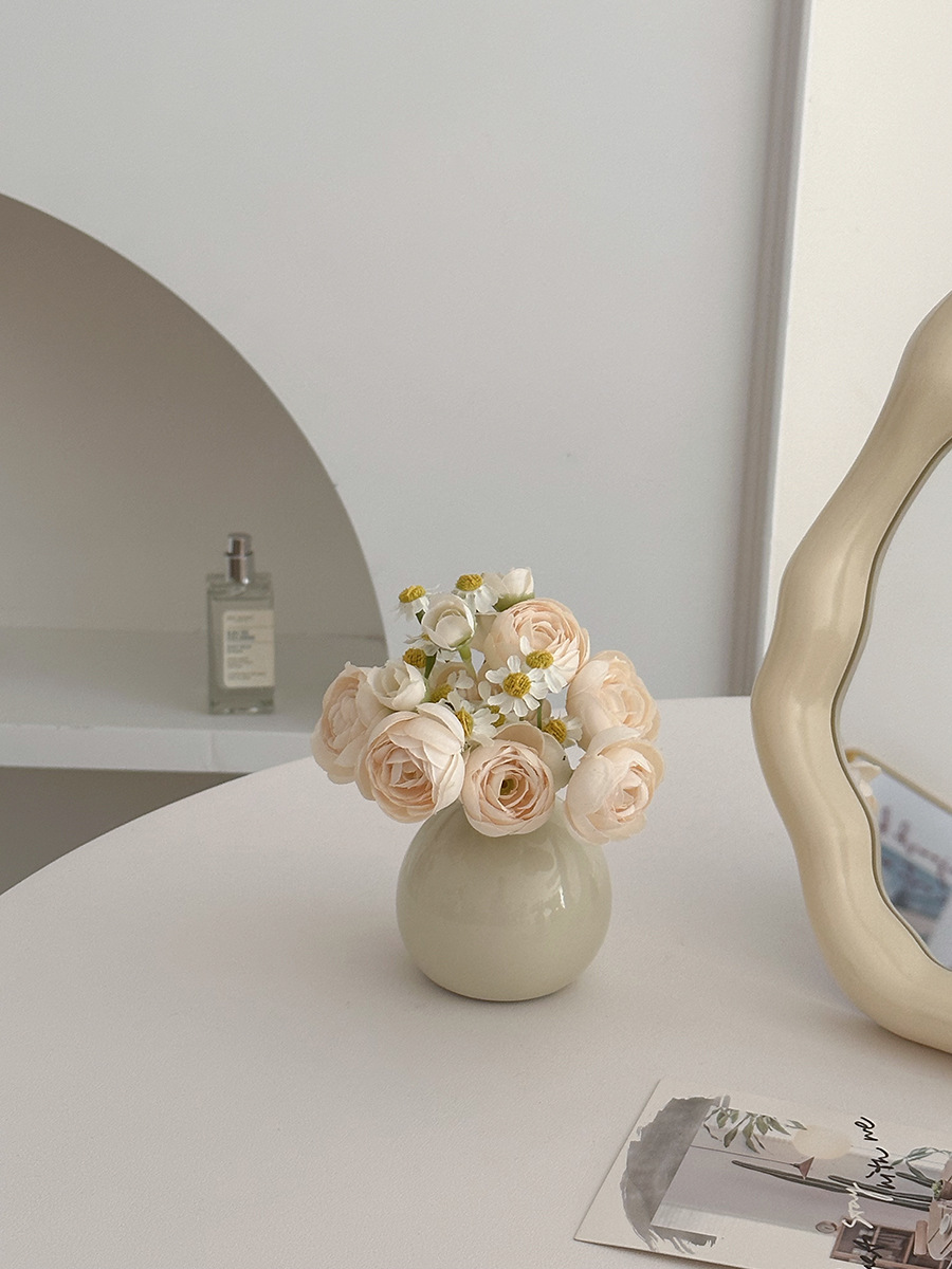 Mini Ceramic Vase Set with Artificial Flowers – Desktop Ornament