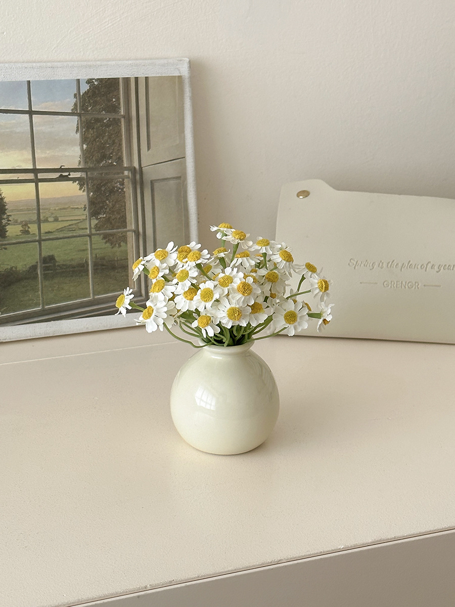 Mini Ceramic Vase Set with Artificial Flowers – Desktop Ornament