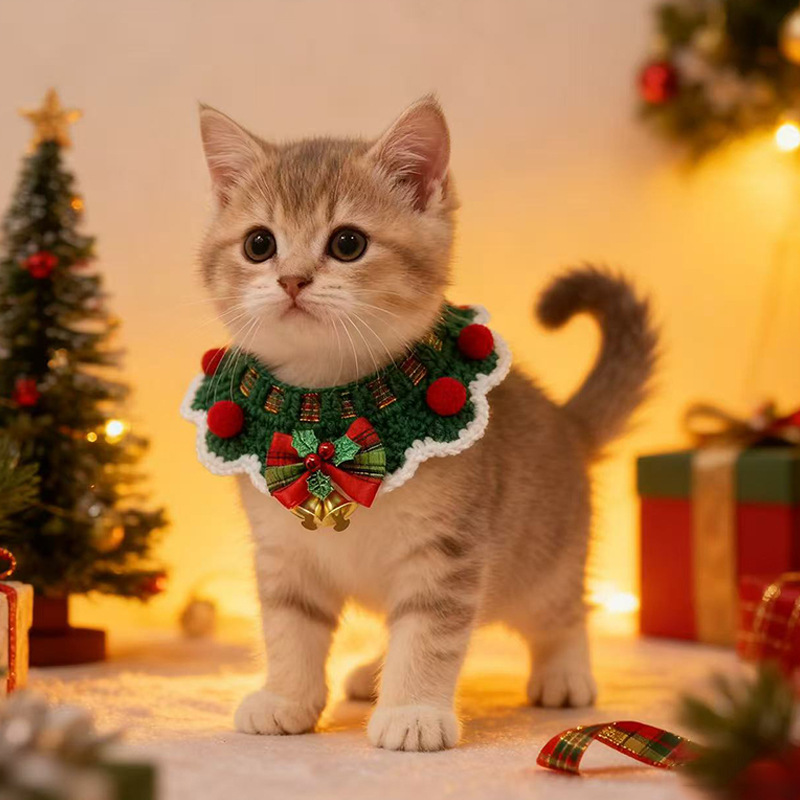 Cat knitted collar/scarf, adjustable, suitable for all seasons and festive occasions, cat and small dog clothing/accessory